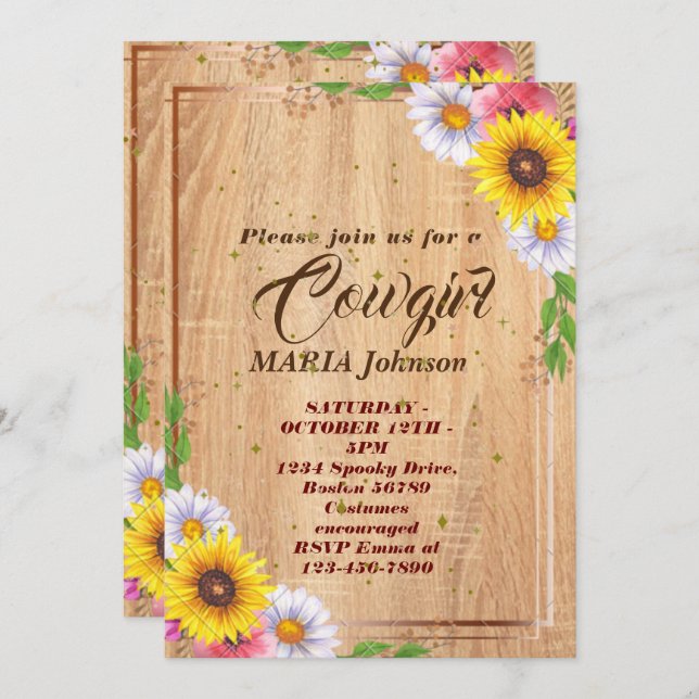 Petite fille Brown Baby shower en bois Invitation (Devant / Derrière)