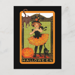 Petite Fille Chat Noir Invitation carte postale