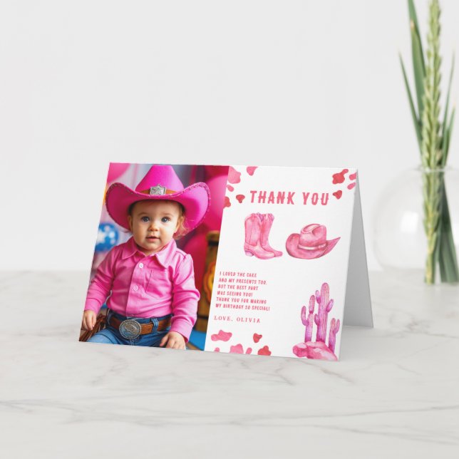 Petite fille cow-boy Fête d'anniversaire Merci (Devant)