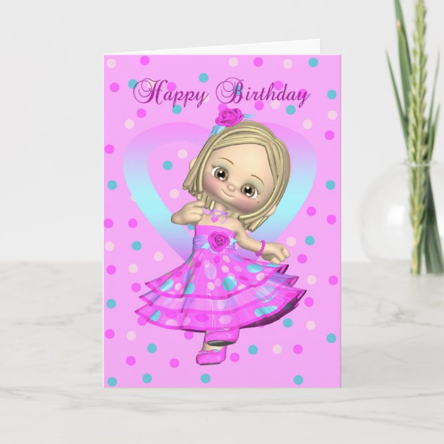 petite fille dansant carte d'anniversaire - rose e (Devant)