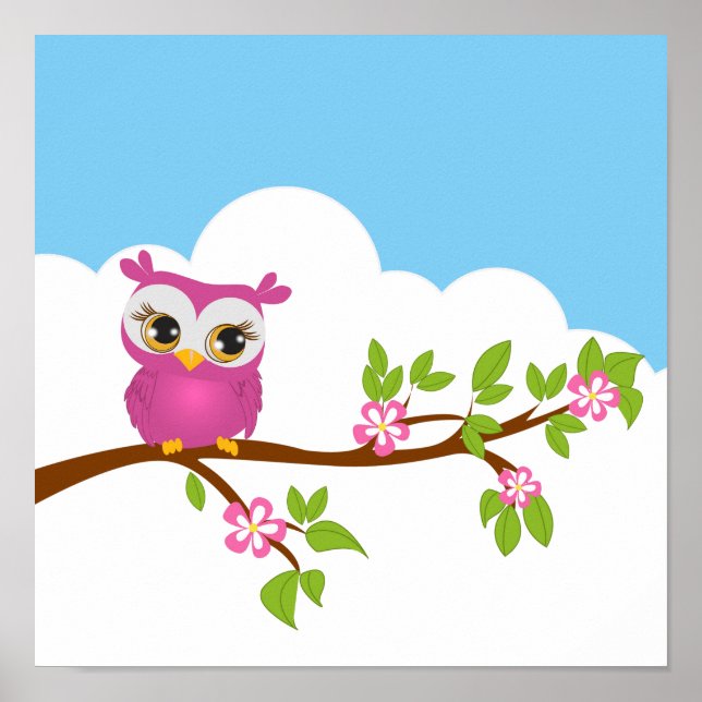 Petite fille de hibou sur une affiche de branche (Devant)