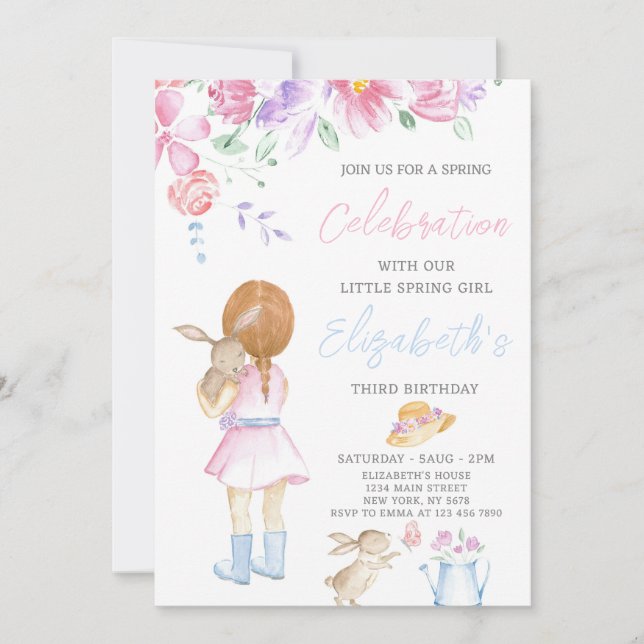 Petite fille de printemps Invitation d'anniversair (Devant)