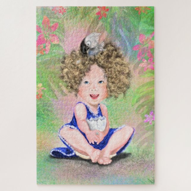 Petite fille et bébé oiseau dans le Puzzle du jard (Vertical)
