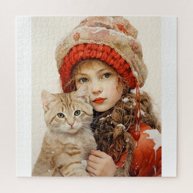 PETITE FILLE ET CHAT JIGSAW PUZZLE (Vertical)