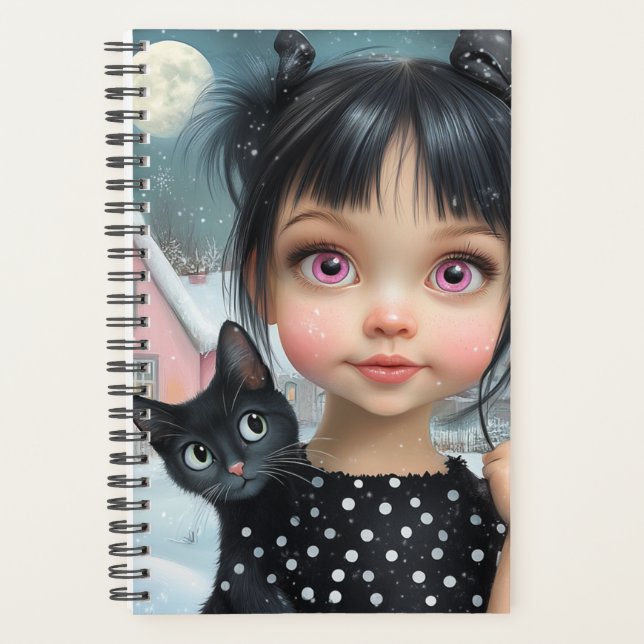 Petite fille et chat noir (Devant)