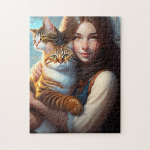 PETITE FILLE ET CHAUSSURES ART CAT JIGSAW PUZZLE