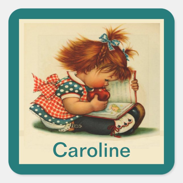 Petite fille lisant un livre avec des autocollants (Devant)