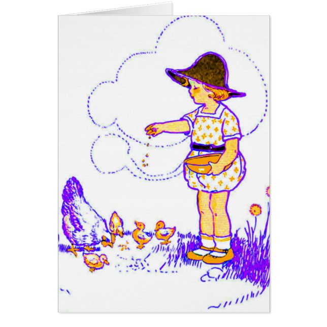Petite fille lui alimentant des poussins de bébé (Devant)