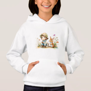 Petite fille mignonne avec lapins et fleurs Enfant