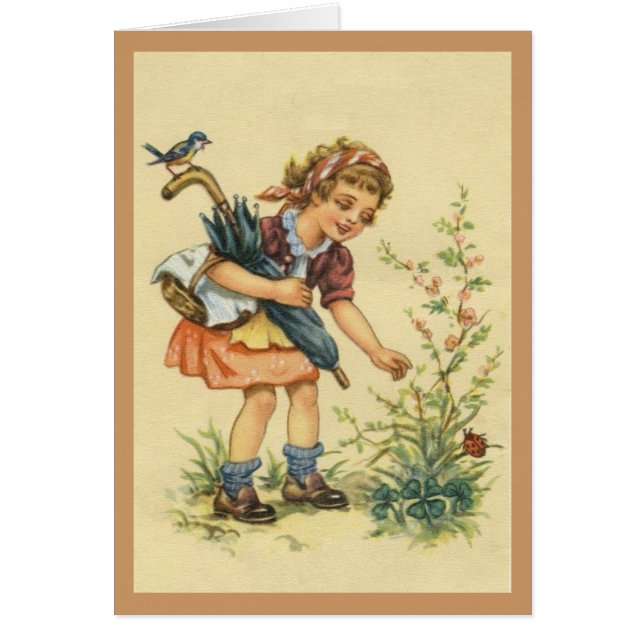Petite fille, oiseau et coccinelle et carte (Devant)
