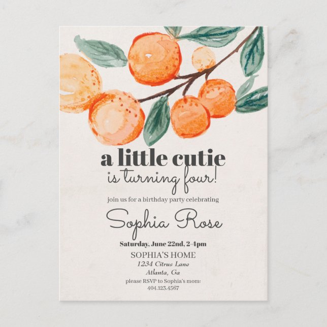 Petite fille orange invitation d'anniversaire (Devant)