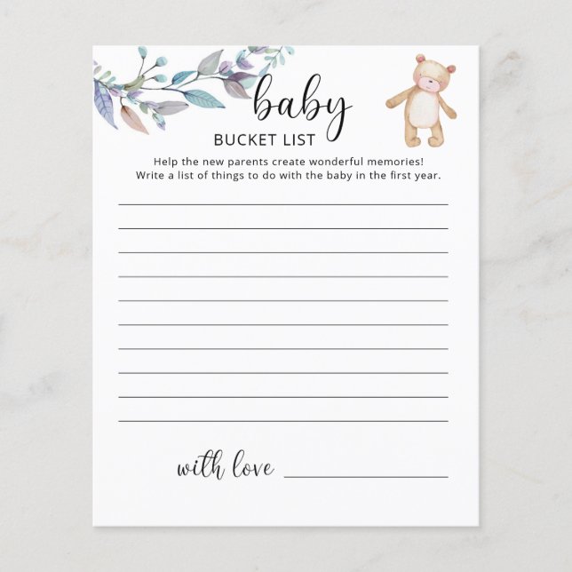 Petite fille Ours Bébé liste des seaux (Devant)