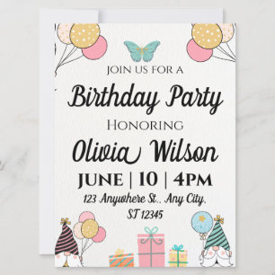 Petite Fille Papillon Invitation Anniversaire
