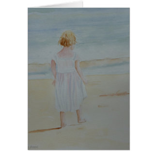 Petite fille par la carte d'art de mer