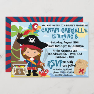 Petite Fille Pirate Fête Anniversaire Invitations