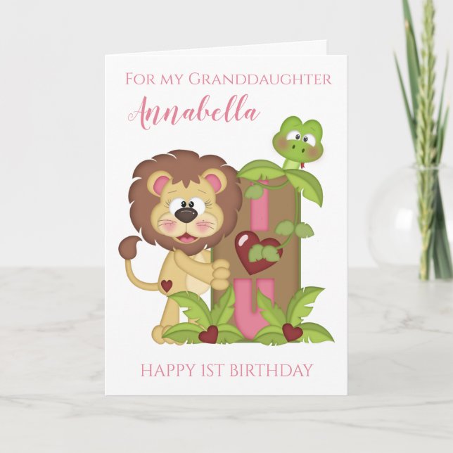 Petite-fille Premier anniversaire mignonne Carte p (Devant)