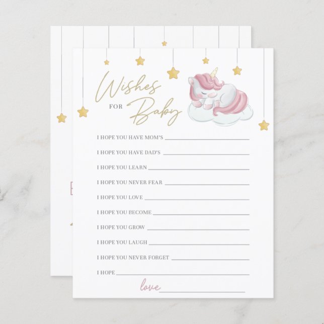 Petite fille rose Unicorn Voeux pour bébé (Devant / Derrière)