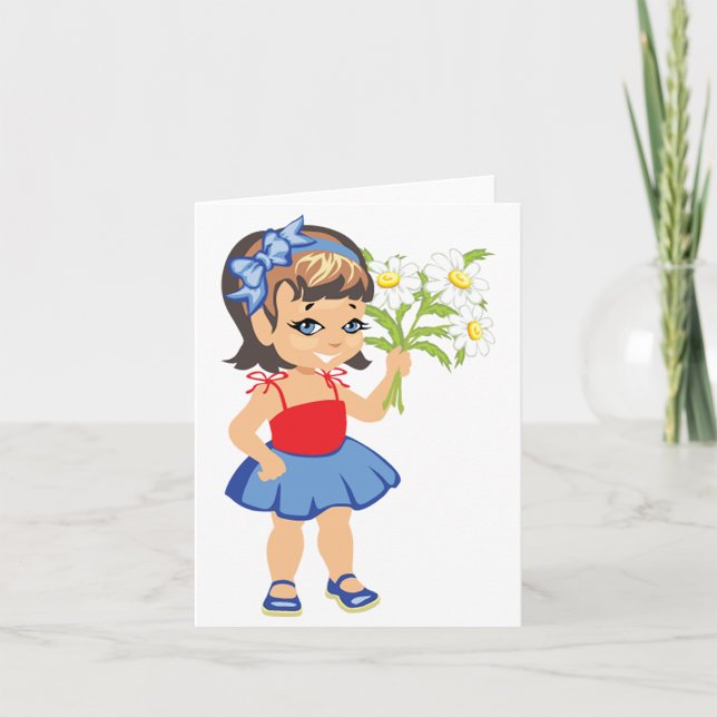 Petite fille tenant des marguerites Cartes de note (Créateur téléchargé)