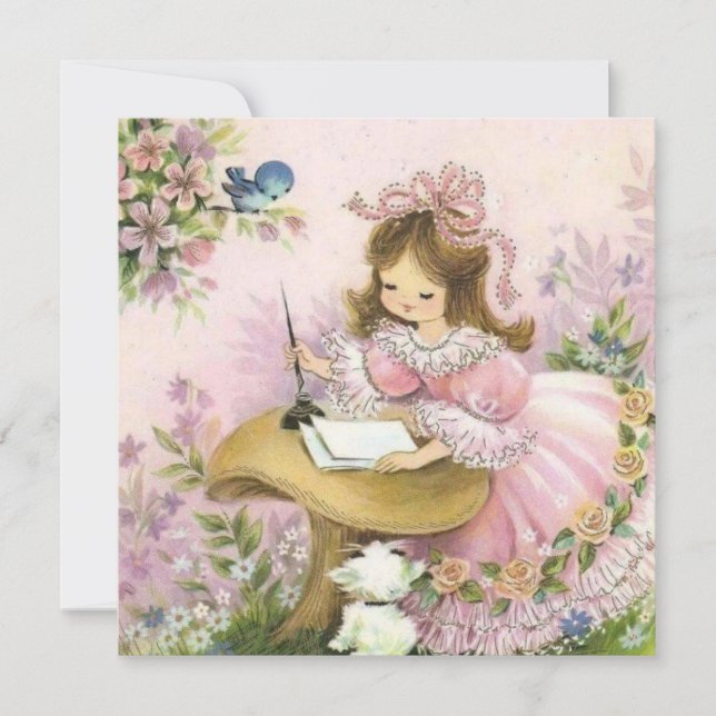 Petite Fille Vintage Sur Champignons (Devant)