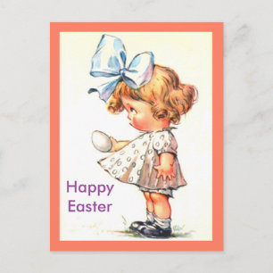 Petite fille Vintage sur une carte postale de Pâqu
