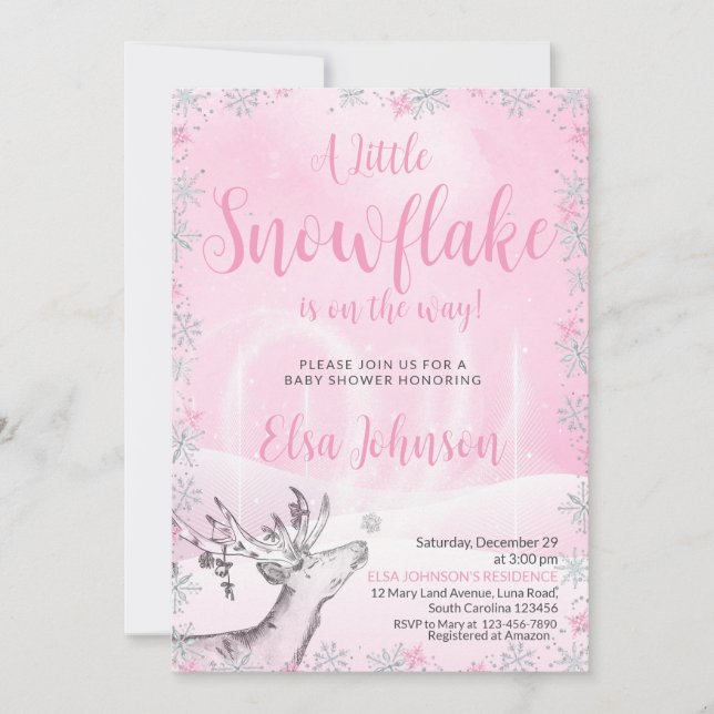 Petite Flamme de neige rose Invitation Baby shower (Devant)