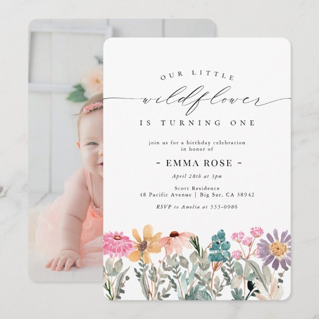 Petite Fleur Fleur sauvage Invitation Anniversaire (Devant / Derrière)