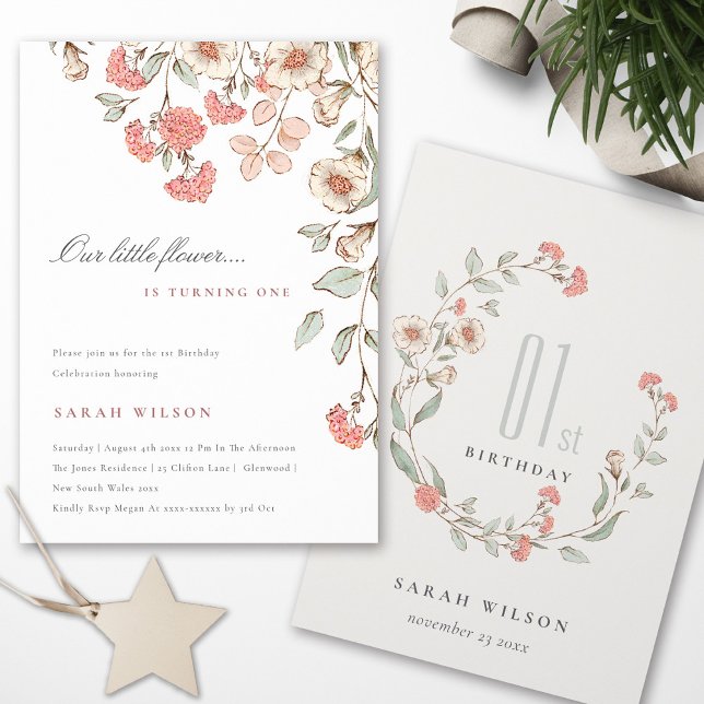 Petite Fleur Rose mignonne Bébée fille Invitation  (Créateur téléchargé)