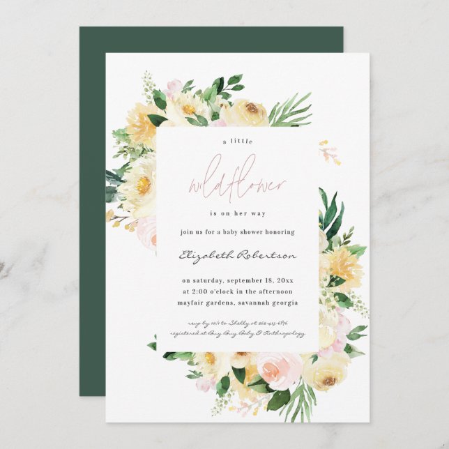 Petite Fleur sauvage Floral Baby shower Invitation (Devant / Derrière)