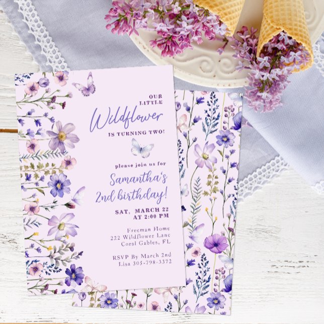 Petite Fleur sauvage Invitation de fête du 2e anni (Purple Wildflower Birthday)