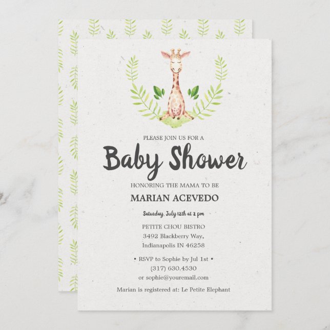 Petite Giraffe Baby shower invitation (Devant / Derrière)