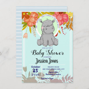 Petite Hippo Floral Baby Shower Invitations