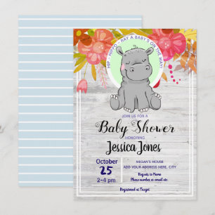 Petite Hippo Floral Baby Shower Invitations