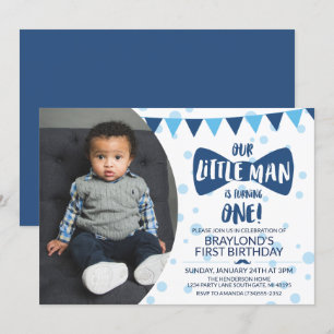 Petite Homme Blue Bow Cravate Photo Invitation