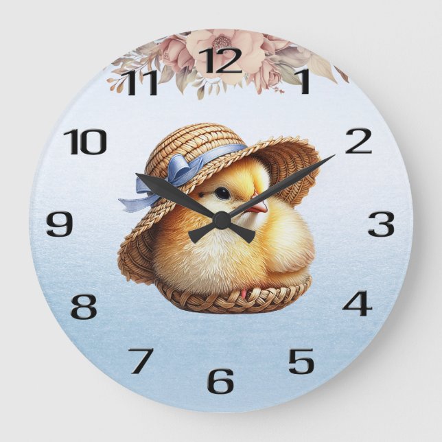 Petite horloge murale Poussin au ruban bleu (Recto)
