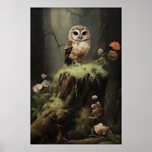 Petite impression sur toile de la forêt de hiboux, (Devant)