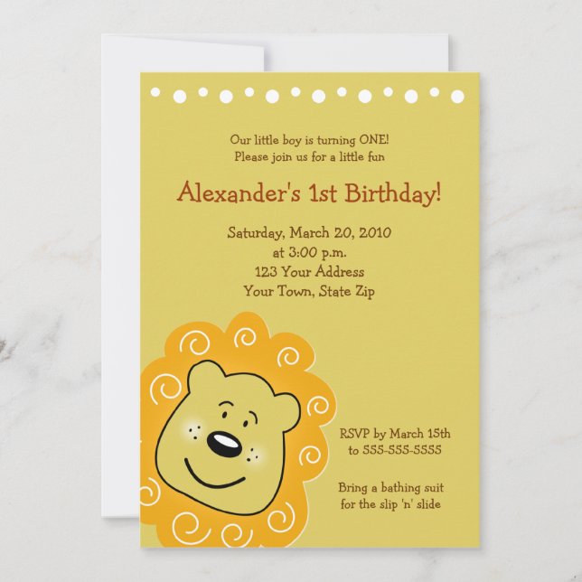 Petite invitation 5 x 7 d'ANNIVERSAIRE de lion de (Devant)