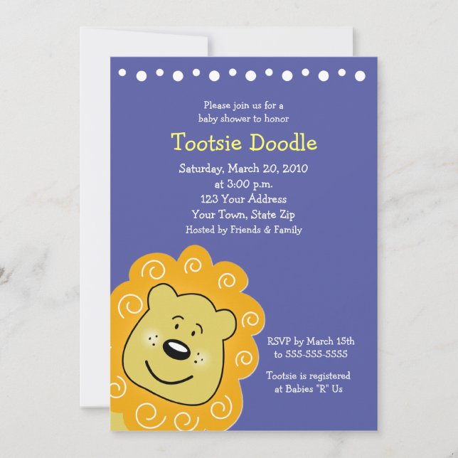 Petite invitation 5 x 7 de baby shower de lion de (Devant)