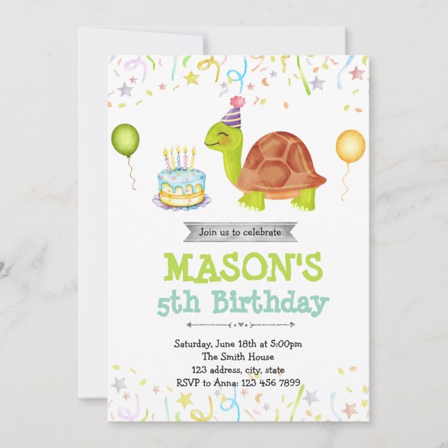 Petite invitation à l'anniversaire de la tortue (Devant)