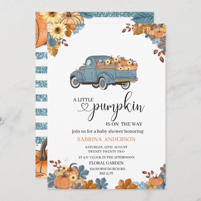 Petite invitation baby shower citrouille (Devant / Derrière)