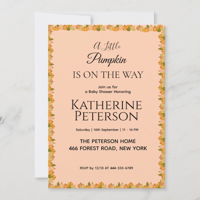Petite invitation Baby shower Citrouille (Devant)