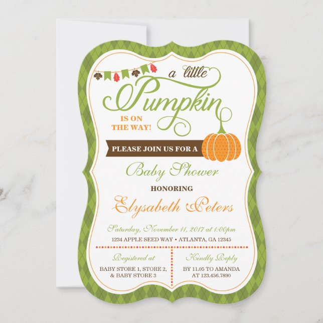 Petite Invitation Baby shower Citrouille, Automne (Devant)