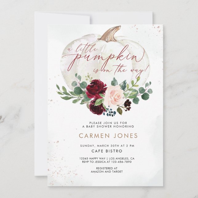 Petite Invitation Baby shower Citrouille Automne F (Devant)