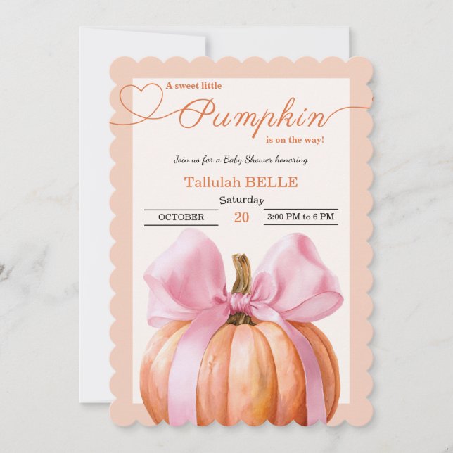 Petite invitation Baby shower Citrouille - Bow ros (Devant)