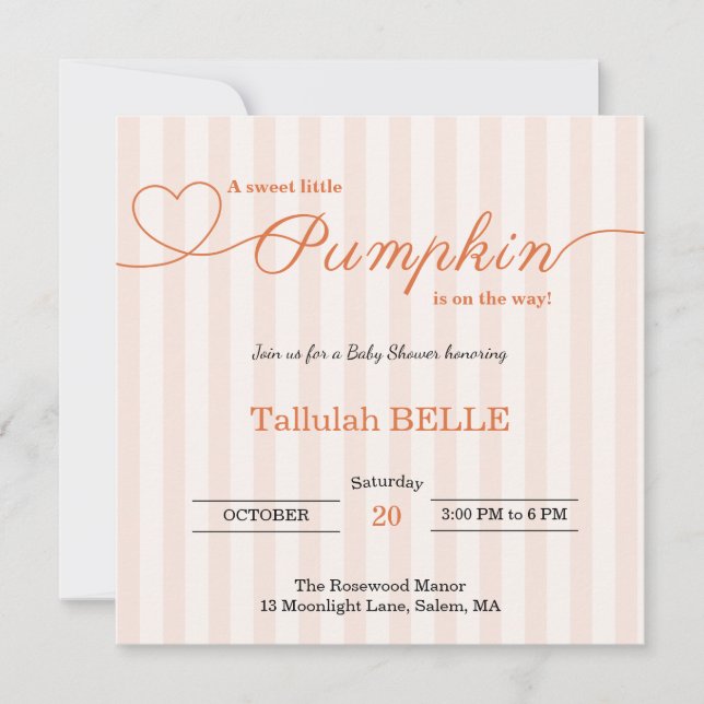 Petite invitation Baby shower Citrouille - Bow ros (Devant)