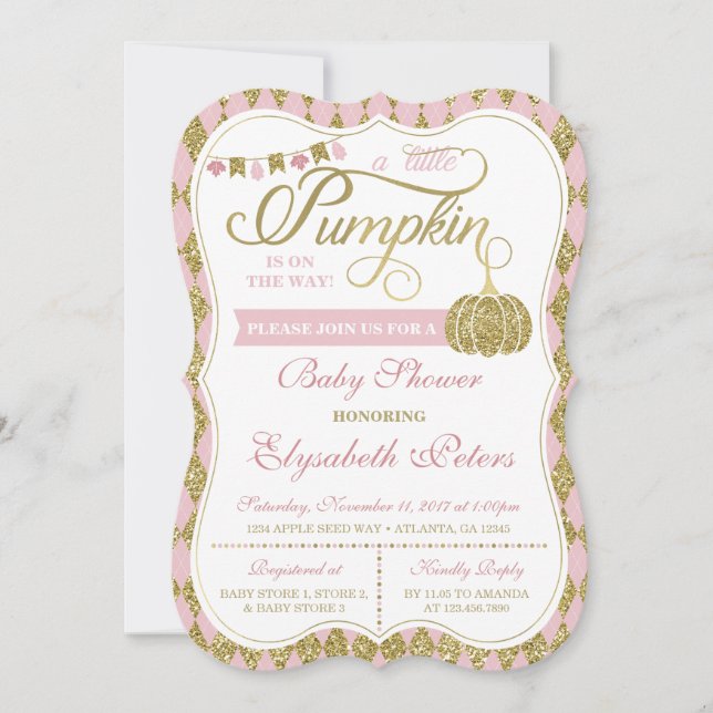 Petite Invitation Baby shower Citrouille, Faux Gol (Devant)