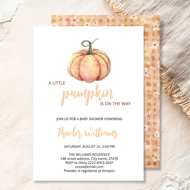 Petite invitation Baby shower Citrouille | Thème a (Little Pumpkin Baby Shower Invitation – Fall Autumn Gender Neutral Invite)