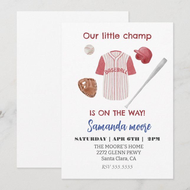 Petite invitation baby shower de baseball champ (Devant / Derrière)