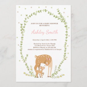 Petite invitation baby shower de cerfs Forêt de bo