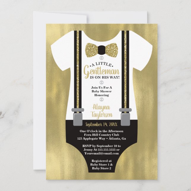 Petite Invitation Baby shower Gentleman, Faux Gold (Devant)