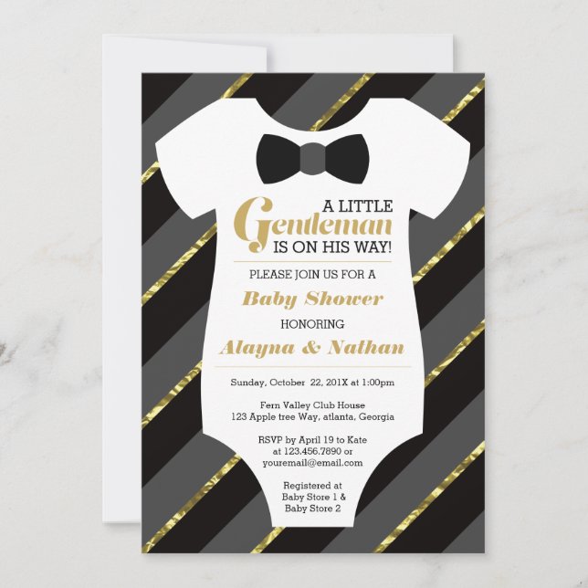 Petite Invitation Baby shower Gentleman, Faux Gold (Devant)